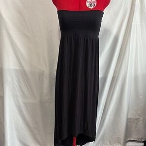 Pink Rose Black Asymmetrical Strapless Maxi Dress SM184